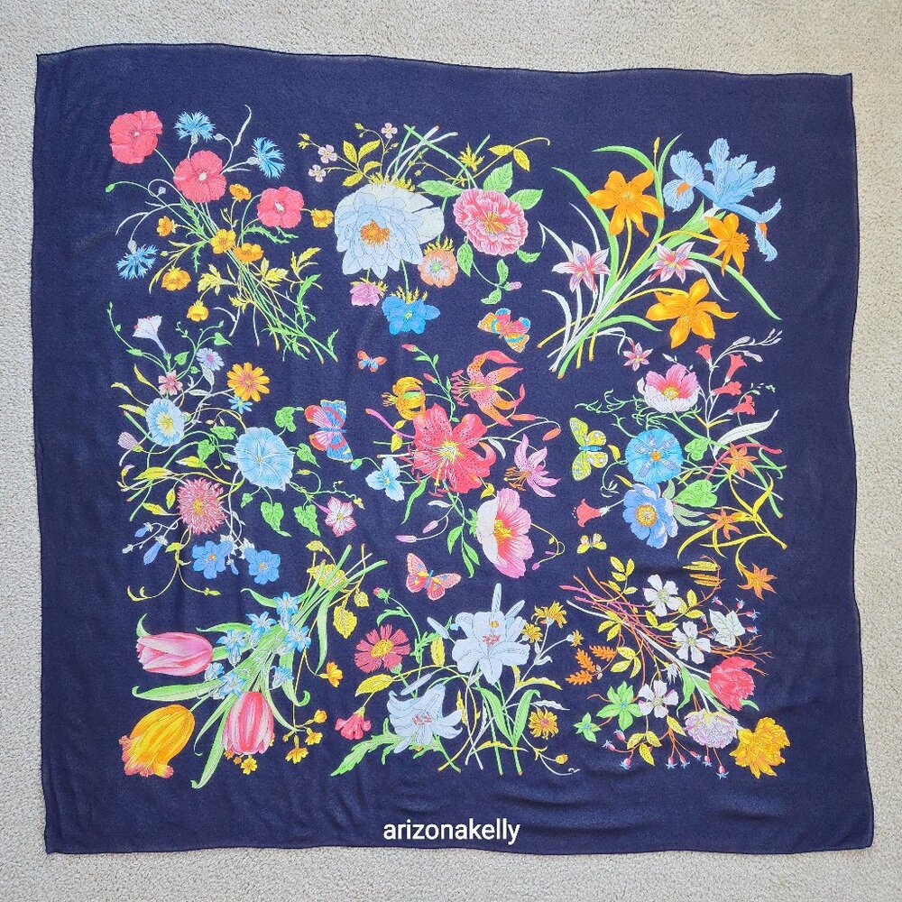 Large Silk Crepe Floral Scarf in Flawless Condition